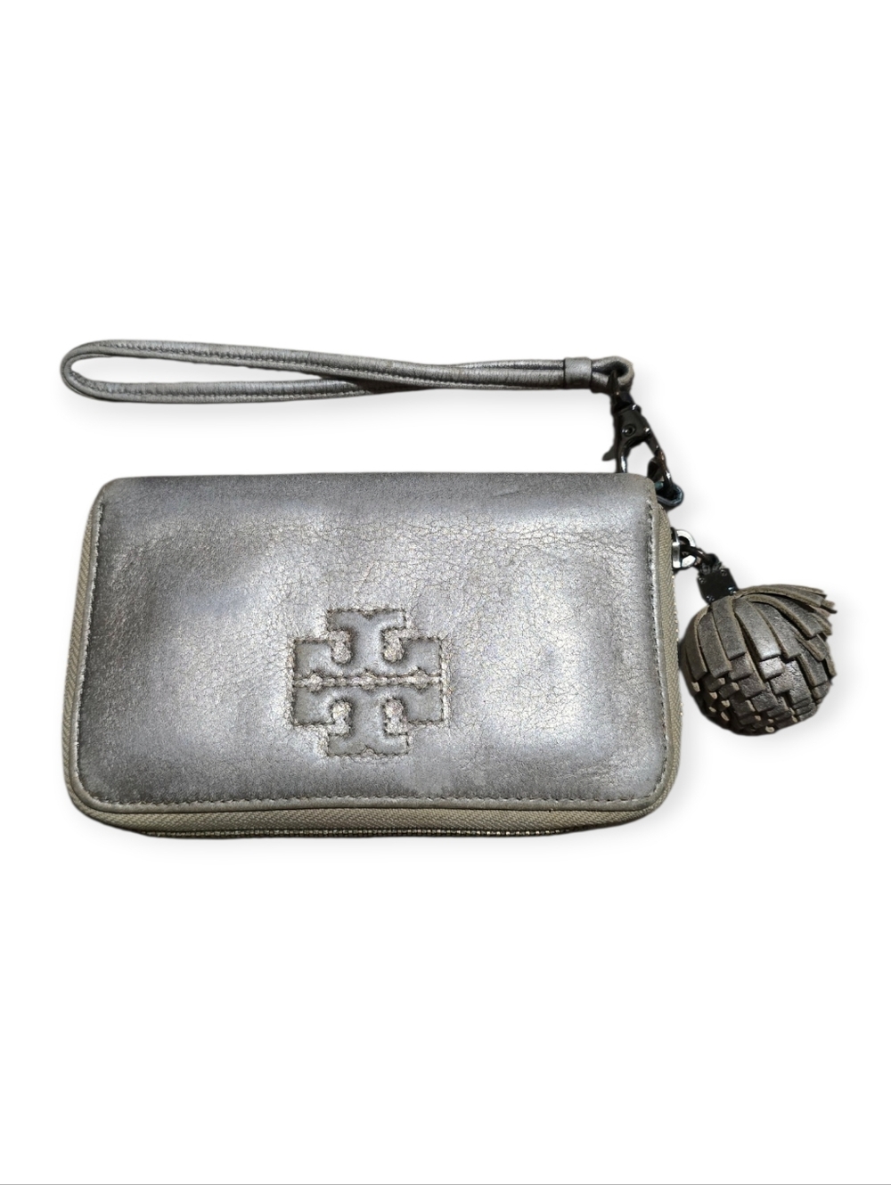 Tory Burch Metallic Silver Leather Wristlet Wallet, Thea Collection - Picture 2 of 7